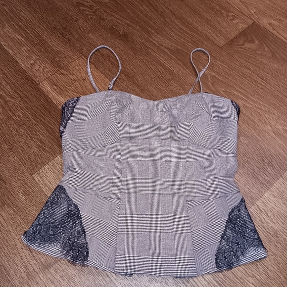 Victoria's Secret Tops - Victoria's Secret Black and White Plaid Lace-Trim Cami Sz 0